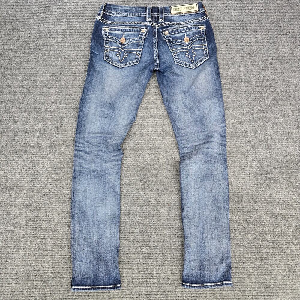 Rock Revival Jessica Skinny Jeans Womens 29 Blue Thick Stitch Flap Pocket - Picture 2 of 8